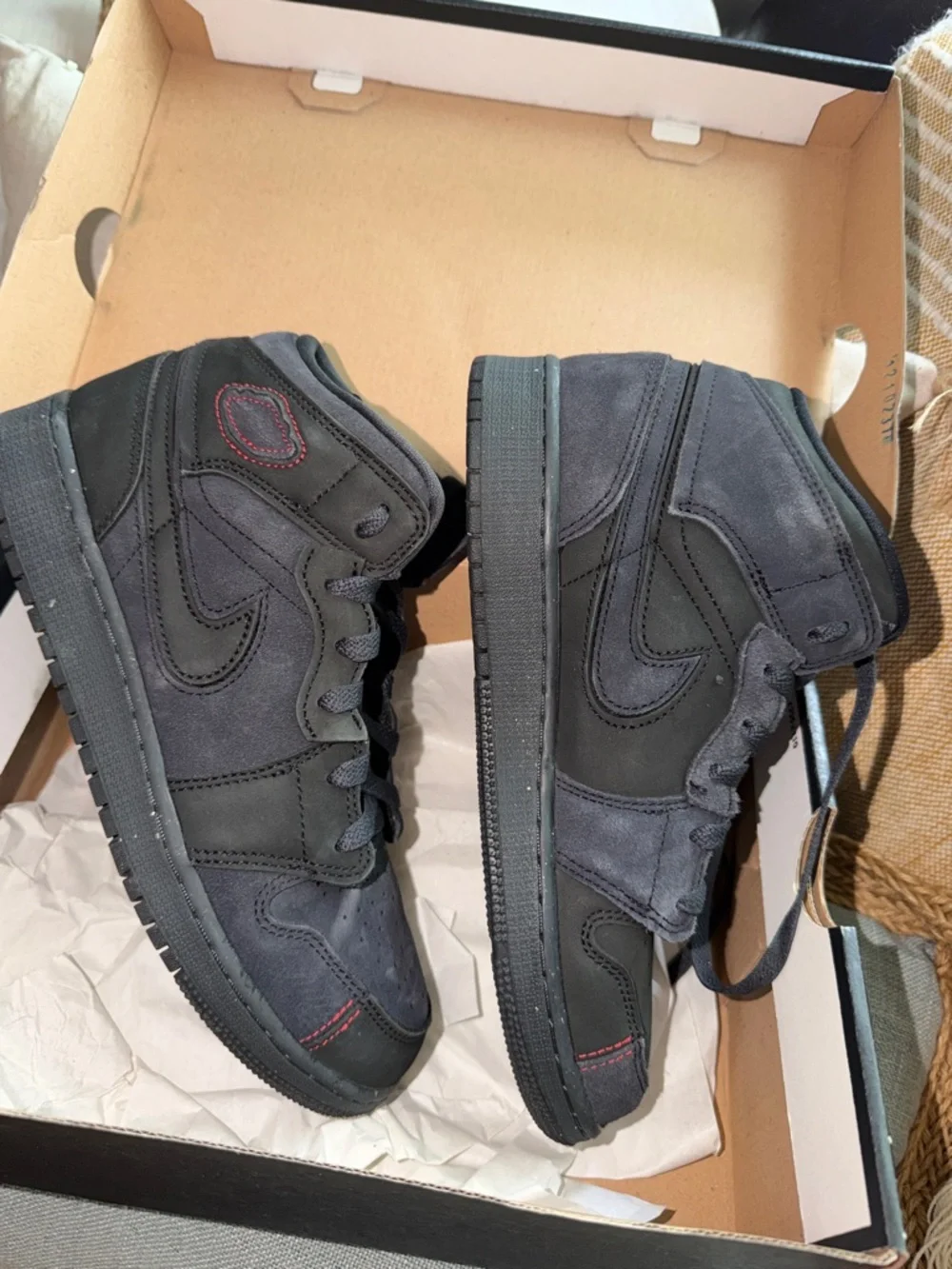 Nike Kids' Black High-Top Sneakers with Red Stitch Accent